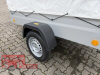 B-Ware / TPV KD-EU2 Anhänger mit ORIGINAL Stahl Gestell und Werbeplane 115 cm (SB) - Stützrad - ungebremst - 13 pol. - Zurrösen - 100 KM/H