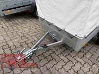 B-Ware / TPV KD-EU2 Anhänger mit ORIGINAL Stahl Gestell und Werbeplane 115 cm (SB) - Stützrad - ungebremst - 13 pol. - Zurrösen - 100 KM/H