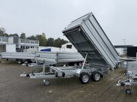 HUMBAUR HTK 3500.31 I 314 x 175 I 3500 KG I Dreiseitenkipper mit E-Pumpe - Rampenschacht mit HR Stahl-Blechaufsatz – 4-seitig pendelnd, galvanisch verzinkt