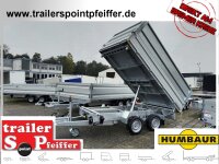 HUMBAUR HTK 3500.31 I 314 x 175 I 3500 KG I Dreiseitenkipper mit E-Pumpe - Rampenschacht mit HR Stahl-Blechaufsatz – 4-seitig pendelnd, galvanisch verzinkt