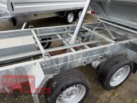 HUMBAUR HTK 3500.31 I 314 x 175 I 3500 KG I Dreiseitenkipper mit E-Pumpe - Rampenschacht mit HR Stahl-Blechaufsatz – 4-seitig pendelnd, galvanisch verzinkt