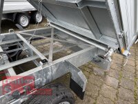 HUMBAUR HTK 3500.31 I 314 x 175 I 3500 KG I Dreiseitenkipper mit E-Pumpe - Rampenschacht mit HR Stahl-Blechaufsatz – 4-seitig pendelnd, galvanisch verzinkt