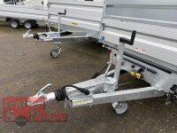 HUMBAUR HTK 3500.31 I 314 x 175 I 3500 KG I Dreiseitenkipper mit E-Pumpe - Rampenschacht mit HR Stahl-Blechaufsatz – 4-seitig pendelnd, galvanisch verzinkt