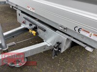 HUMBAUR HTK 3500.31 I 314 x 175 I 3500 KG I Dreiseitenkipper mit E-Pumpe - Rampenschacht mit HR Stahl-Blechaufsatz – 4-seitig pendelnd, galvanisch verzinkt