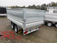 HUMBAUR HTK 3500.31 I 314 x 175 I 3500 KG I Dreiseitenkipper mit E-Pumpe - Rampenschacht mit HR Stahl-Blechaufsatz – 4-seitig pendelnd, galvanisch verzinkt