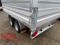 HUMBAUR HTK 3500.31 I 314 x 175 I 3500 KG I Dreiseitenkipper mit E-Pumpe - Rampenschacht mit HR Stahl-Blechaufsatz – 4-seitig pendelnd, galvanisch verzinkt