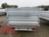 HUMBAUR HTK 3500.31 I 314 x 175 I 3500 KG I Dreiseitenkipper mit E-Pumpe - Rampenschacht mit HR Stahl-Blechaufsatz – 4-seitig pendelnd, galvanisch verzinkt