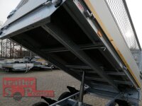 Eduard 2000 KG Rückwärtskipper - Gebremste Doppelachser - 2.6x1.5m - Ladehöhe:72 cm - 155R13 - Bordwände 30cm und 70 cm Gitter - Aufsatz