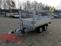 Eduard 2000 KG Rückwärtskipper - Gebremste Doppelachser - 2.6x1.5m - Ladehöhe:72 cm - 155R13 - Bordwände 30cm und 70 cm Gitter - Aufsatz
